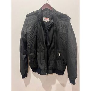 Vintage L'Autre Mode Mens Black 80's Bomber Jacket Quilted Shoulder Epaulettes